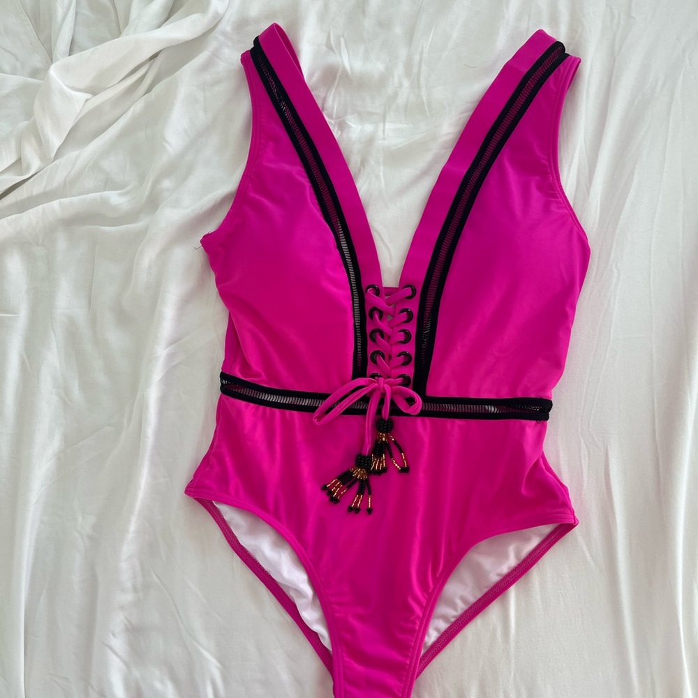 VENUS Pink and Black One Piece Swimsuit